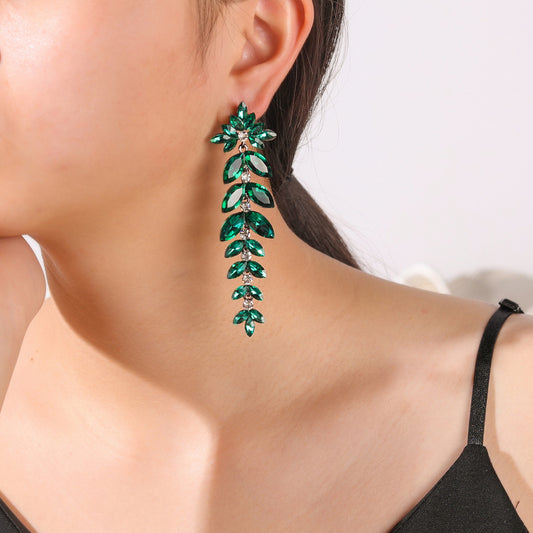 New European And American Exaggerated Earrings Emerald Long Earrings-Jewearrings