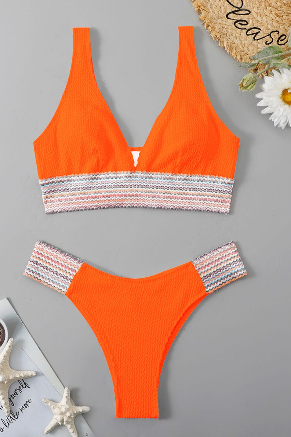 Contrast Textured High Cut Swim Set-Jewearrings