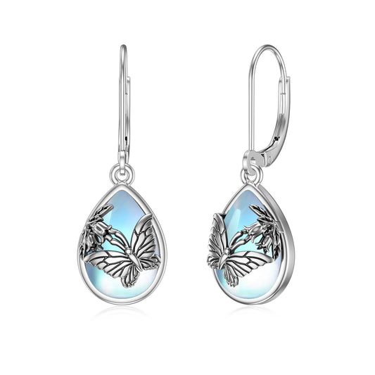 Butterfly Leverback Earrings 925 Sterling Silver Butterfly Moonstone Earrings For Women-Jewearrings