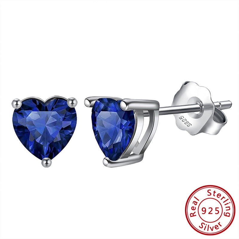 S925 Loving Heart In Sterling Silver Zircon Birthstone Stud Earrings-Jewearrings