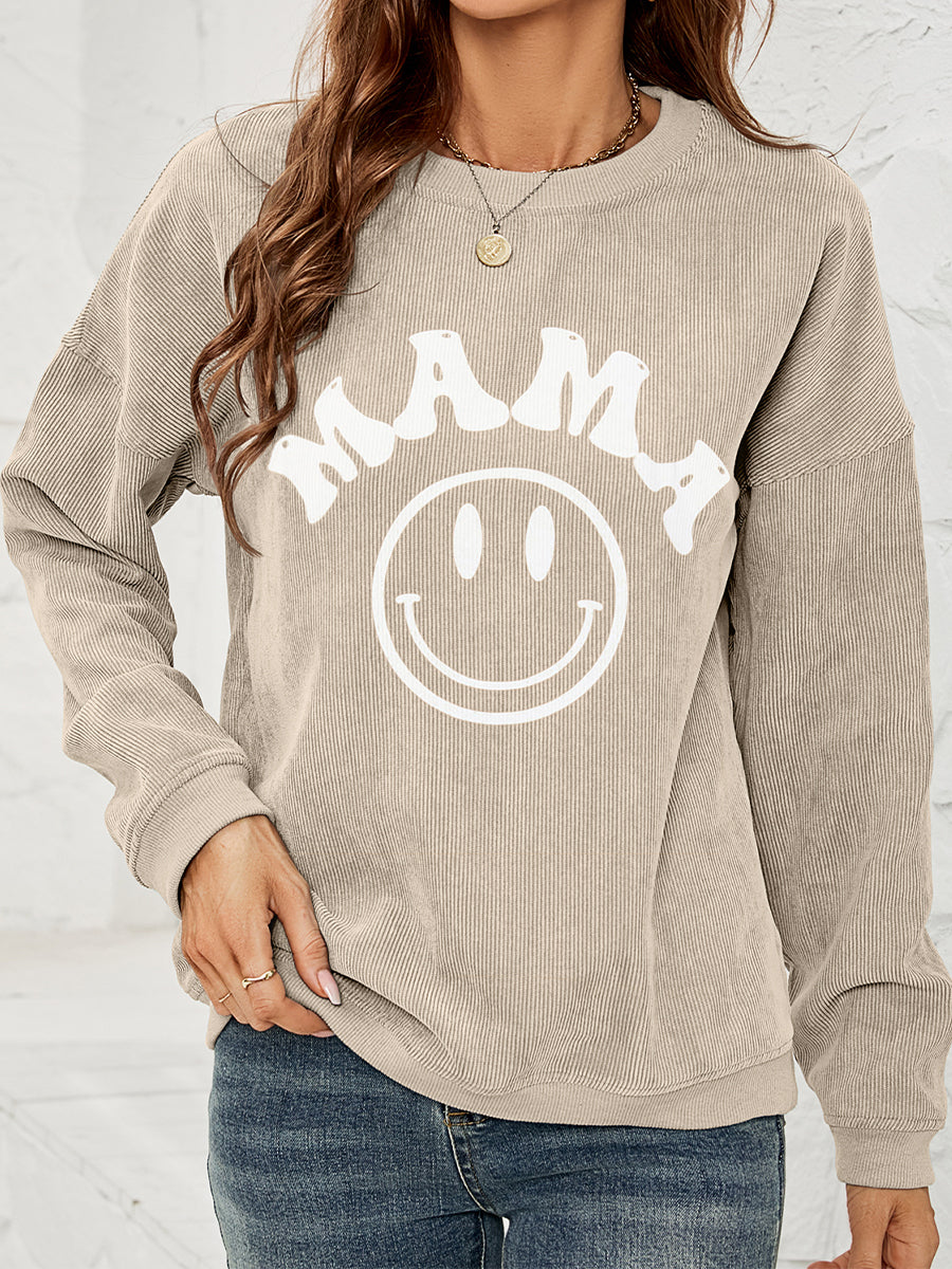 Round Neck Long Sleeve MAMA Graphic Sweatshirt-Jewearrings