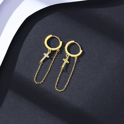 Earrings Temperament Personality Zircon Cross Tassel-Jewearrings