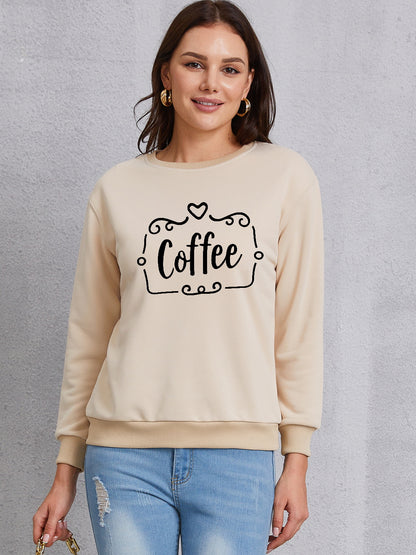 COFFEE Round Neck Dropped Shoulder Sweatshirt-Jewearrings