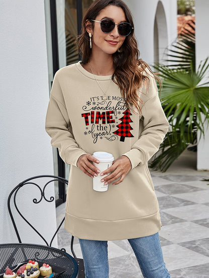 Christmas Tree Graphic Drop Shoulder Sweatshirt-Jewearrings