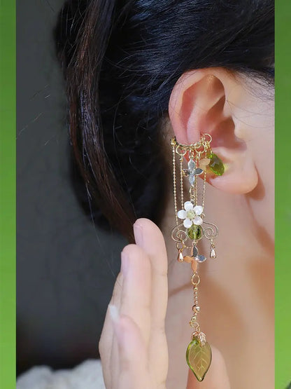 Ear Cuff Green Pearl Tassel-Jewearrings