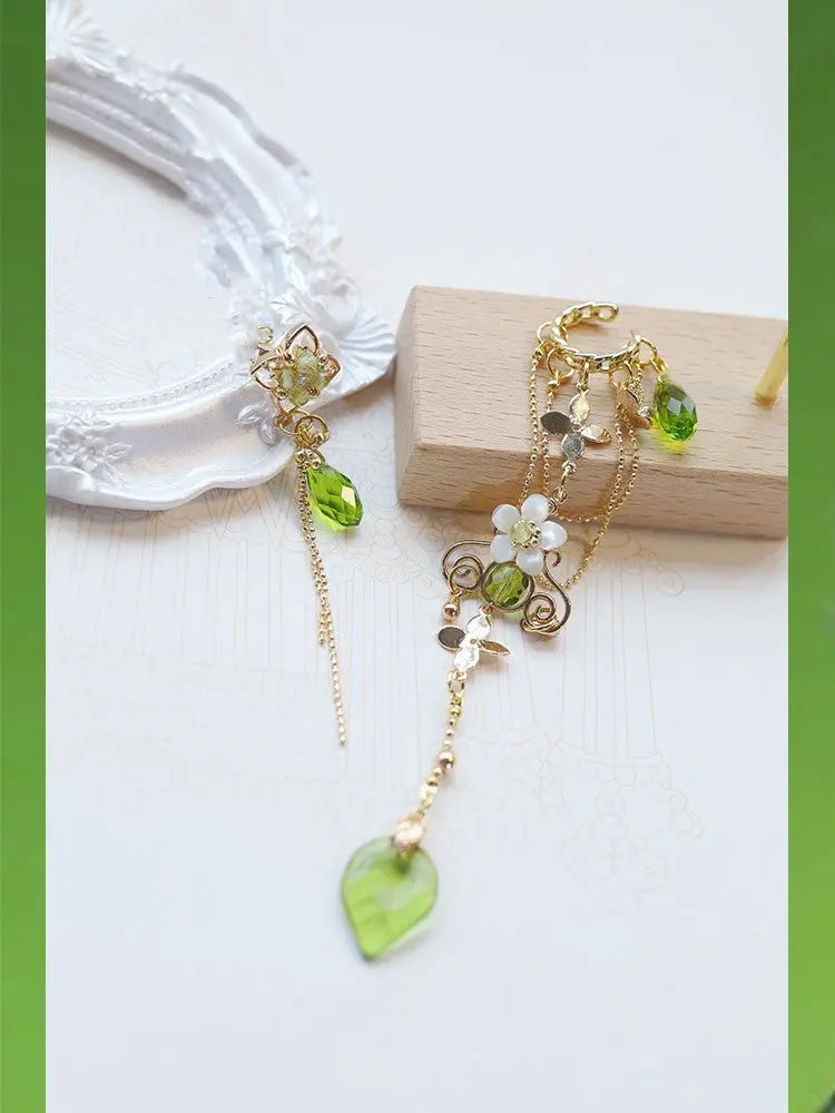 Ear Cuff Green Pearl Tassel-Jewearrings