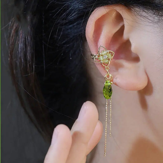 Ear Cuff Green Pearl Tassel-Jewearrings