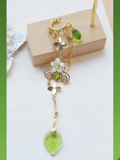 Ear Cuff Green Pearl Tassel-Jewearrings