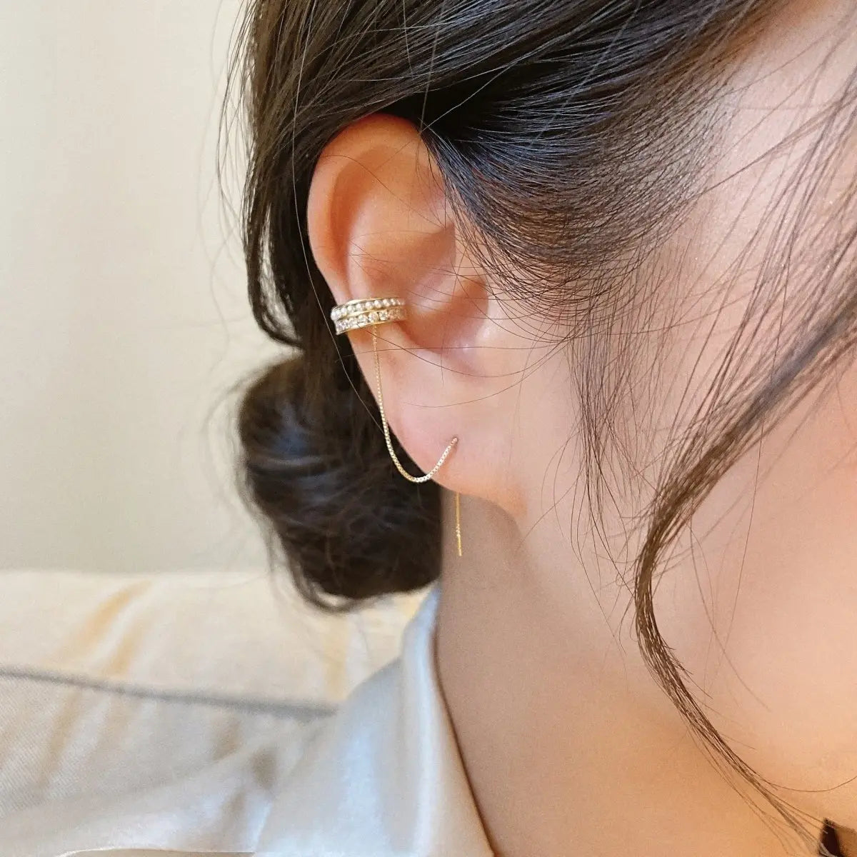 Ear Cuff Pearl Stud Earrings-Jewearrings