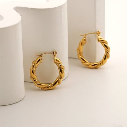 Earrings 18K Gold Plated Stainless Steel Bread Pattern-Jewearrings