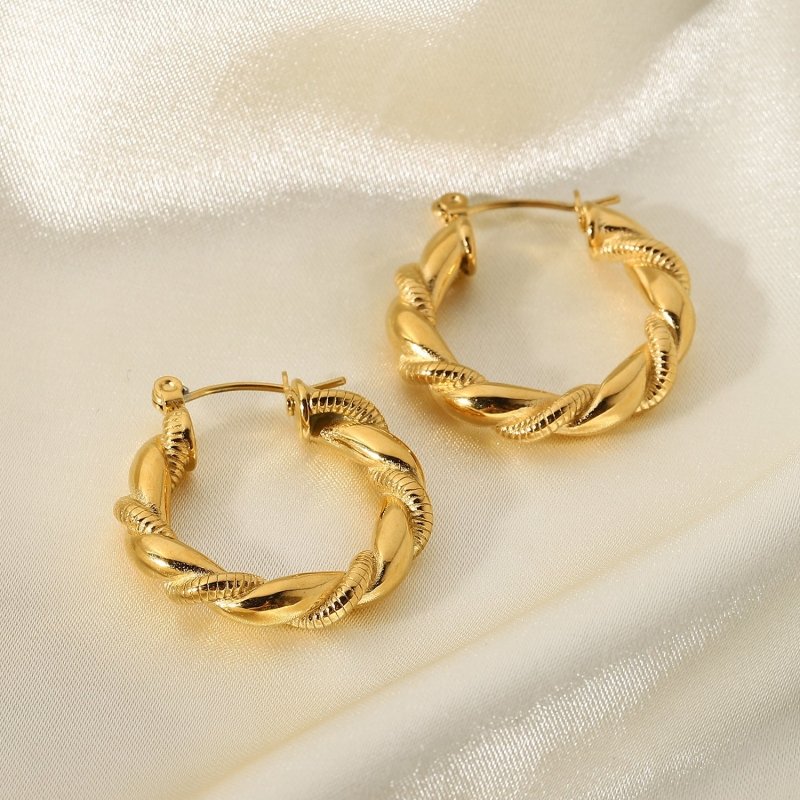 Earrings 18K Gold Plated Stainless Steel Bread Pattern-Jewearrings