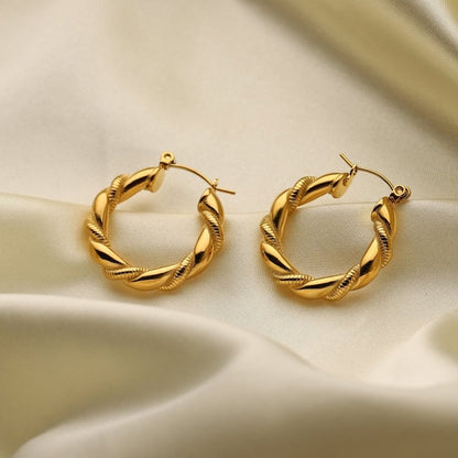 Earrings 18K Gold Plated Stainless Steel Bread Pattern-Jewearrings