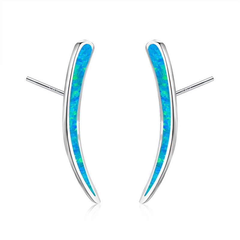 Earrings Cross Border E-Commerce Fashion Accessories European And American Pure Silver Curved Blue Aobao Earrings Women'S And Men'S Jewelry-Jewearrings