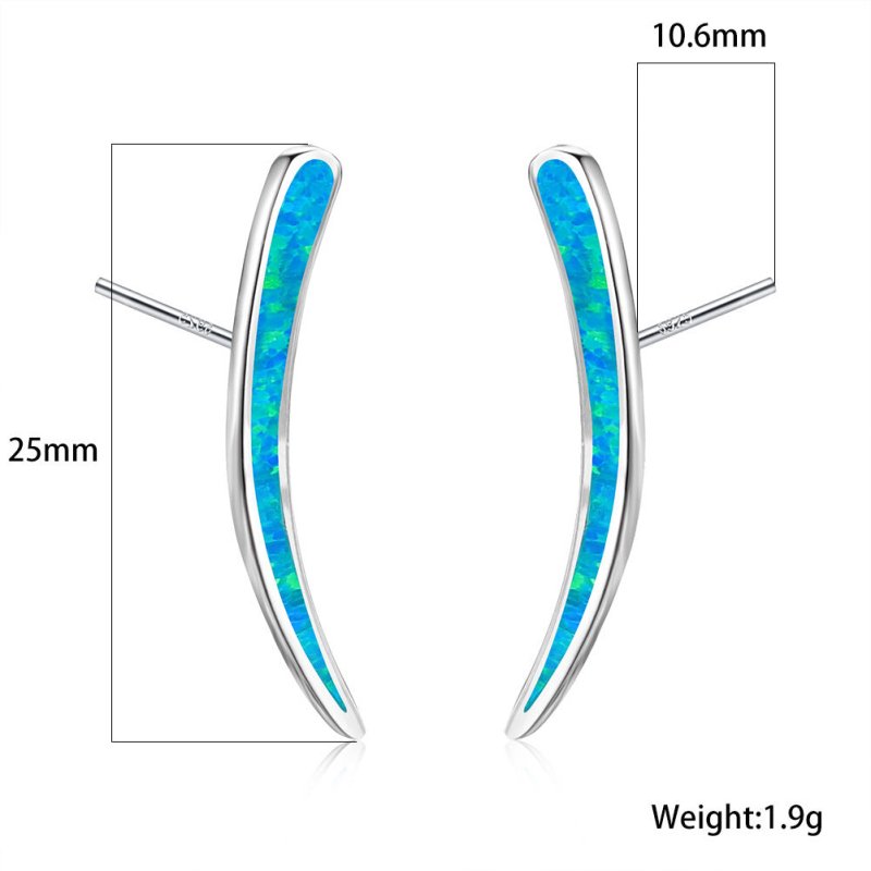 Earrings Cross Border E-Commerce Fashion Accessories European And American Pure Silver Curved Blue Aobao Earrings Women'S And Men'S Jewelry-Jewearrings