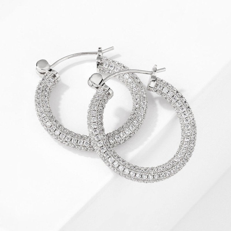 Earrings Femininity Full Of Zircon Hoop Earrings-Jewearrings