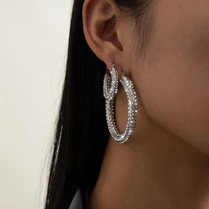 Earrings Femininity Full Of Zircon Hoop Earrings-Jewearrings