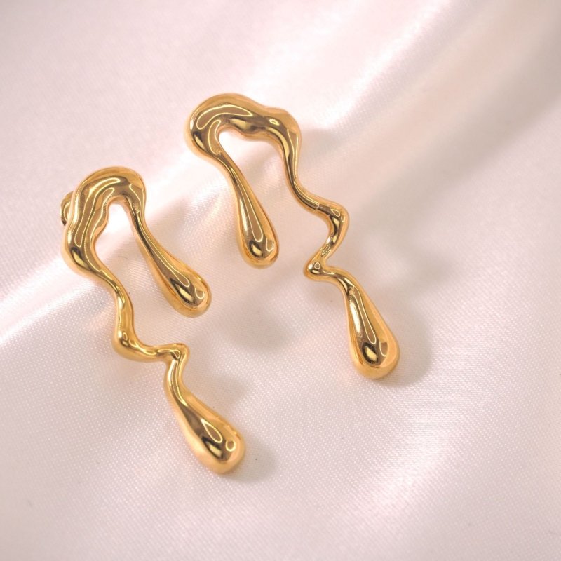 Earrings Geometric Stainless Steel 14K Gold Ear-ring Clip Fashion Personality-Jewearrings