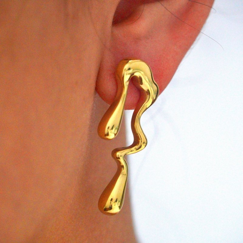 Earrings Geometric Stainless Steel 14K Gold Ear-ring Clip Fashion Personality-Jewearrings