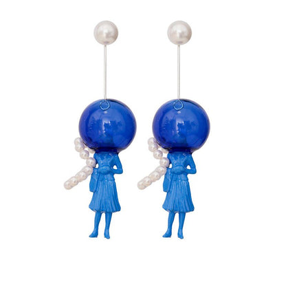 Earrings Long Statement Pearl Blue-Jewearrings