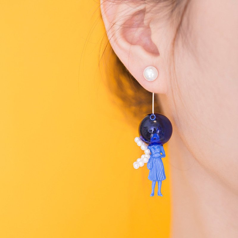 Earrings Long Statement Pearl Blue-Jewearrings