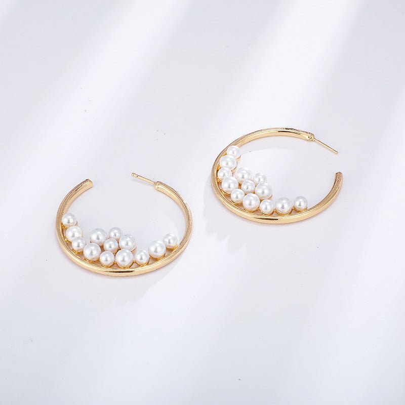 Earrings New Style Pearl Big Circle Earrings Trendy Fashion Exaggerated Pearl Earrings Women Factory Direct Sales-Jewearrings