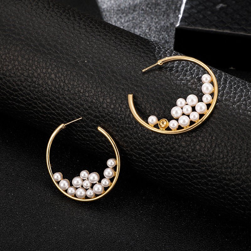 Earrings New Style Pearl Big Circle Earrings Trendy Fashion Exaggerated Pearl Earrings Women Factory Direct Sales-Jewearrings