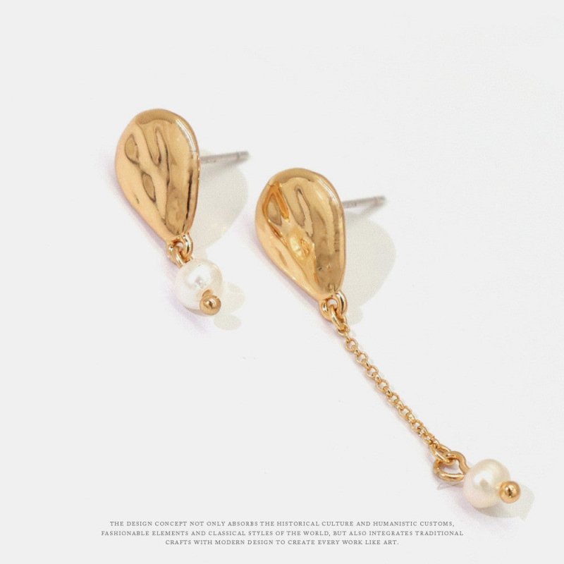 Earrings Pearl Tassels Simple And Elegant Ins Wind Copper Plated Real Gold Earrings-Jewearrings