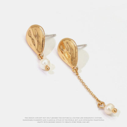 Earrings Pearl Tassels Simple And Elegant Ins Wind Copper Plated Real Gold Earrings-Jewearrings