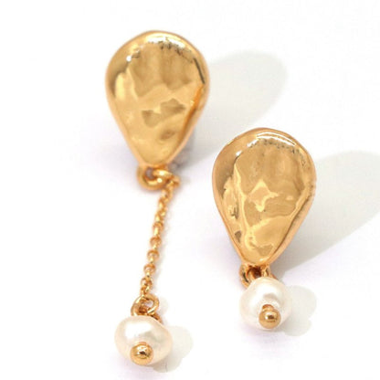 Earrings Pearl Tassels Simple And Elegant Ins Wind Copper Plated Real Gold Earrings-Jewearrings