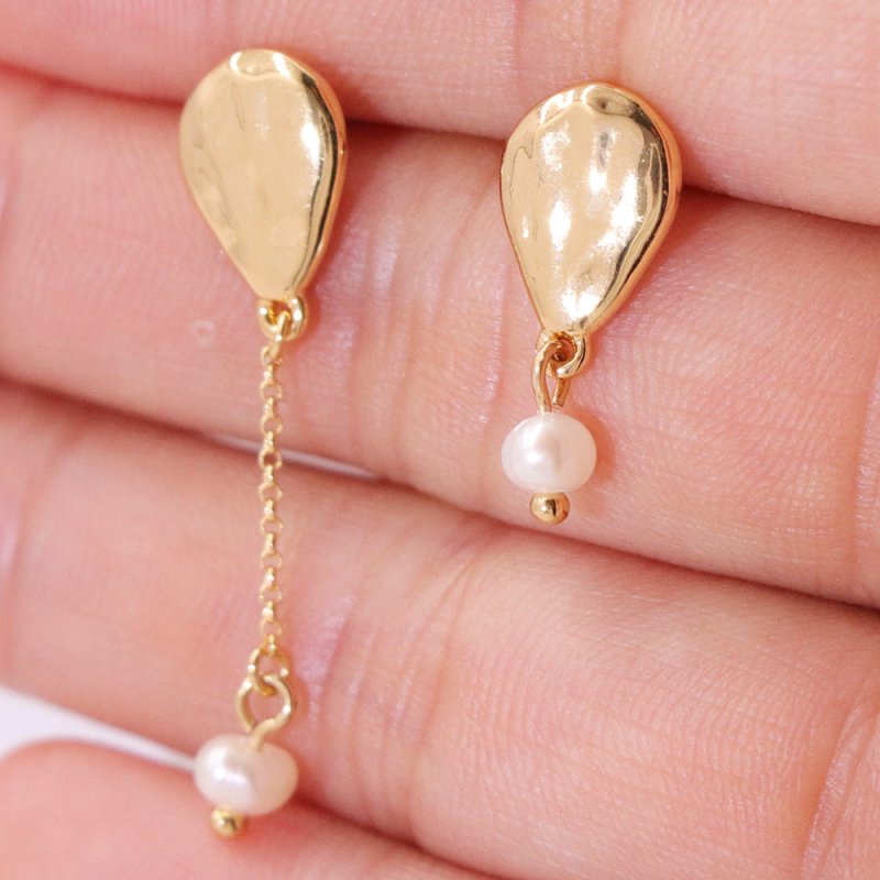 Earrings Pearl Tassels Simple And Elegant Ins Wind Copper Plated Real Gold Earrings-Jewearrings