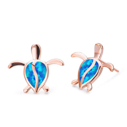 Earrings Rose Gold And White Opal Tortoise Stud Earrings-Jewearrings