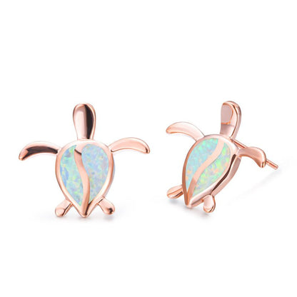 Earrings Rose Gold And White Opal Tortoise Stud Earrings-Jewearrings