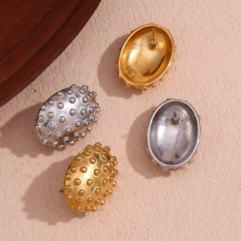 Earrings Stainless Steel 18K Gold Plating Oval Cactus Hedgehog Stud Earrings For Women-Jewearrings