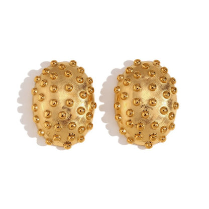 Earrings Stainless Steel 18K Gold Plating Oval Cactus Hedgehog Stud Earrings For Women-Jewearrings