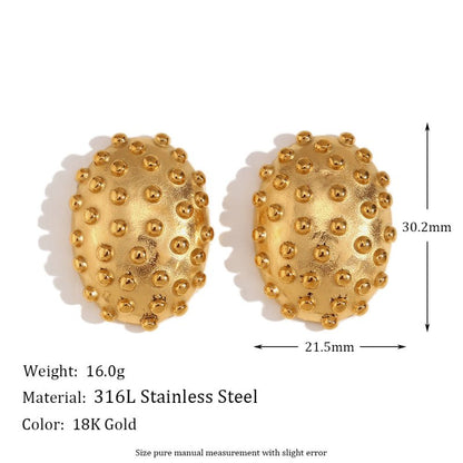 Earrings Stainless Steel 18K Gold Plating Oval Cactus Hedgehog Stud Earrings For Women-Jewearrings