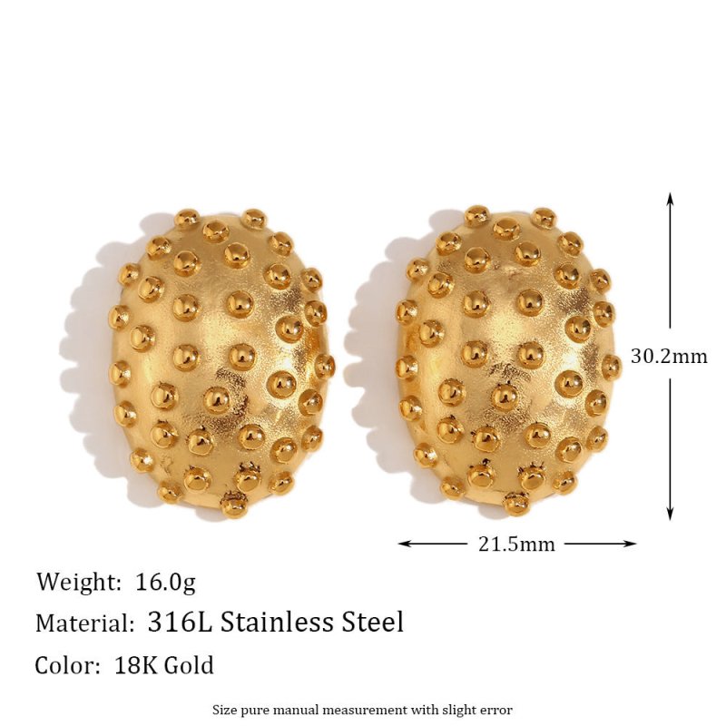 Earrings Stainless Steel 18K Gold Plating Oval Cactus Hedgehog Stud Earrings For Women-Jewearrings