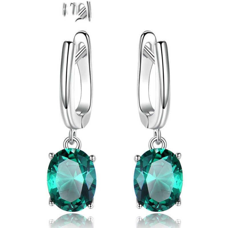 Earrings Women Fashion Zircon S925 Sterling Silver Emerald Long Clip-Jewearrings