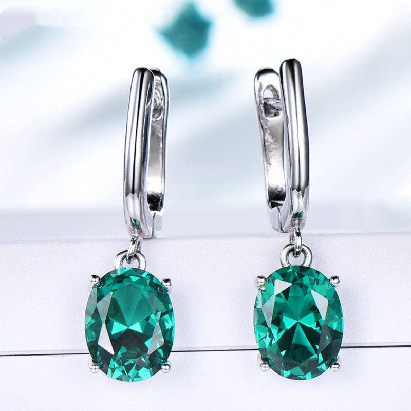 Earrings Women Fashion Zircon S925 Sterling Silver Emerald Long Clip-Jewearrings