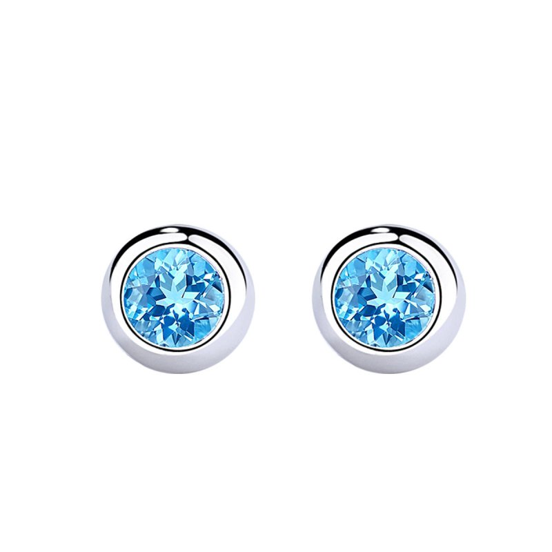 Earrings Women's Korean-style Fashion All-match Blue Zircon Round Studs-Jewearrings