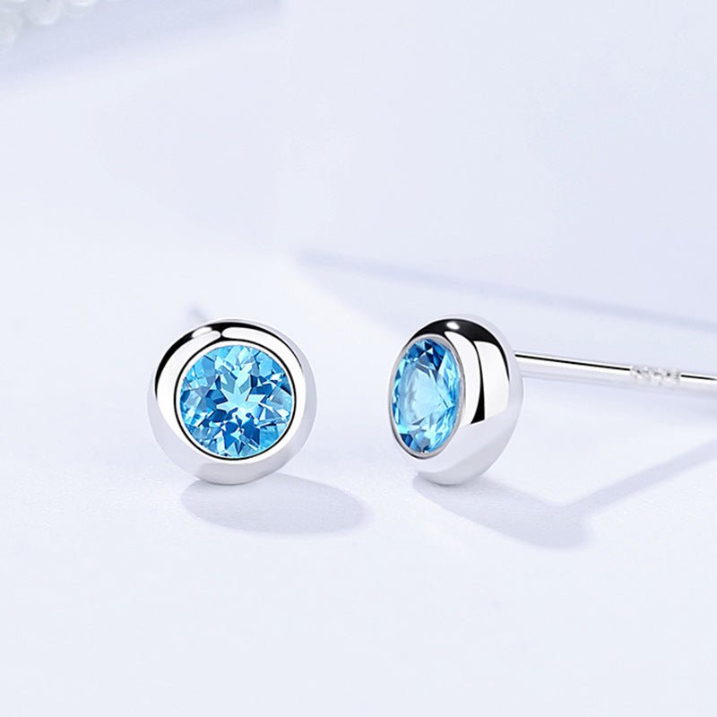 Earrings Women's Korean-style Fashion All-match Blue Zircon Round Studs-Jewearrings