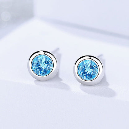 Earrings Women's Korean-style Fashion All-match Blue Zircon Round Studs-Jewearrings