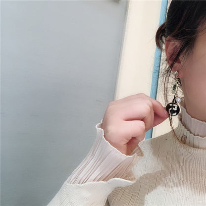 East Gate Bowknot Pearl Digital Circle Gold Fashion Personality Exaggeration Net Red Earrings Girl-Jewearrings