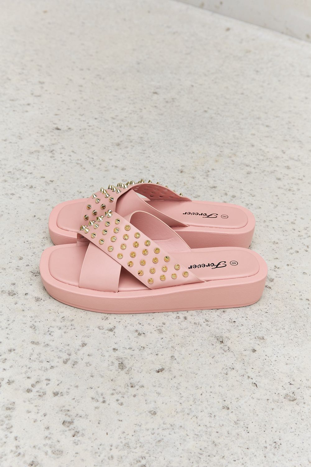 Forever Link Studded Cross Strap Sandals in Blush-Jewearrings