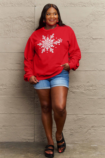 Simply Love Full Size Snowflake Graphic Sweatshirt-Jewearrings