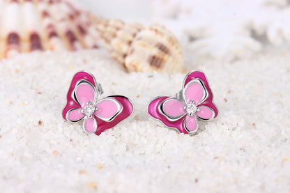 Sterling Silver Butterfly Stud Earrings Elegant Temperament Color-Jewearrings