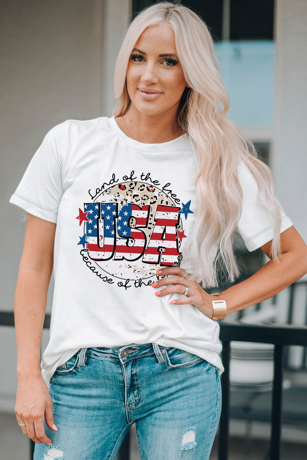 USA Graphic Round Neck Tee-Jewearrings