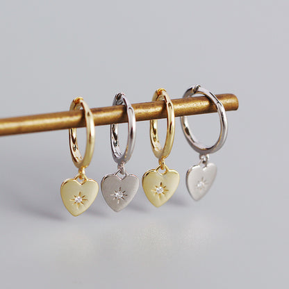 French Entry Lux S925 Silver Peach Heart Metallic Earrings-Jewearrings