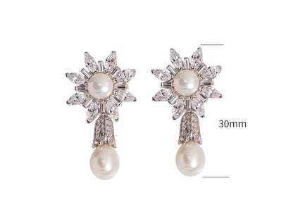 Women's S925 Sterling Silver SUNFLOWER Pearl Stud Earrings-Jewearrings