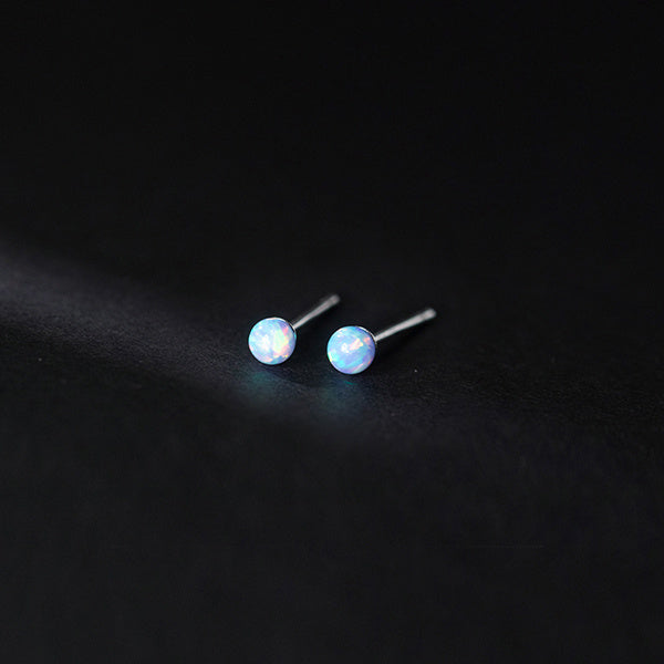 S925 Silver Round Synthetic Opal Stud Earrings-Jewearrings