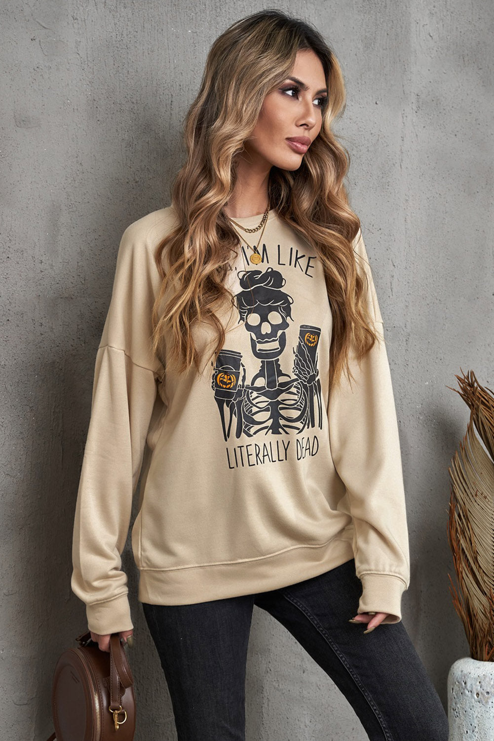 Halloween Skeleton Graphic Dropped Shoulder Sweatshirt-Jewearrings